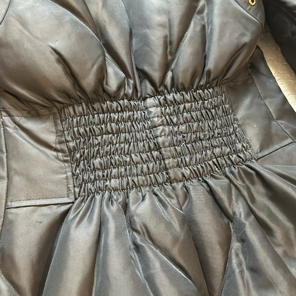 Roca Wear Womens Black Down Puffer Trench Coat down-fill Lined fur Hood Size XS - Picture 10 of 10